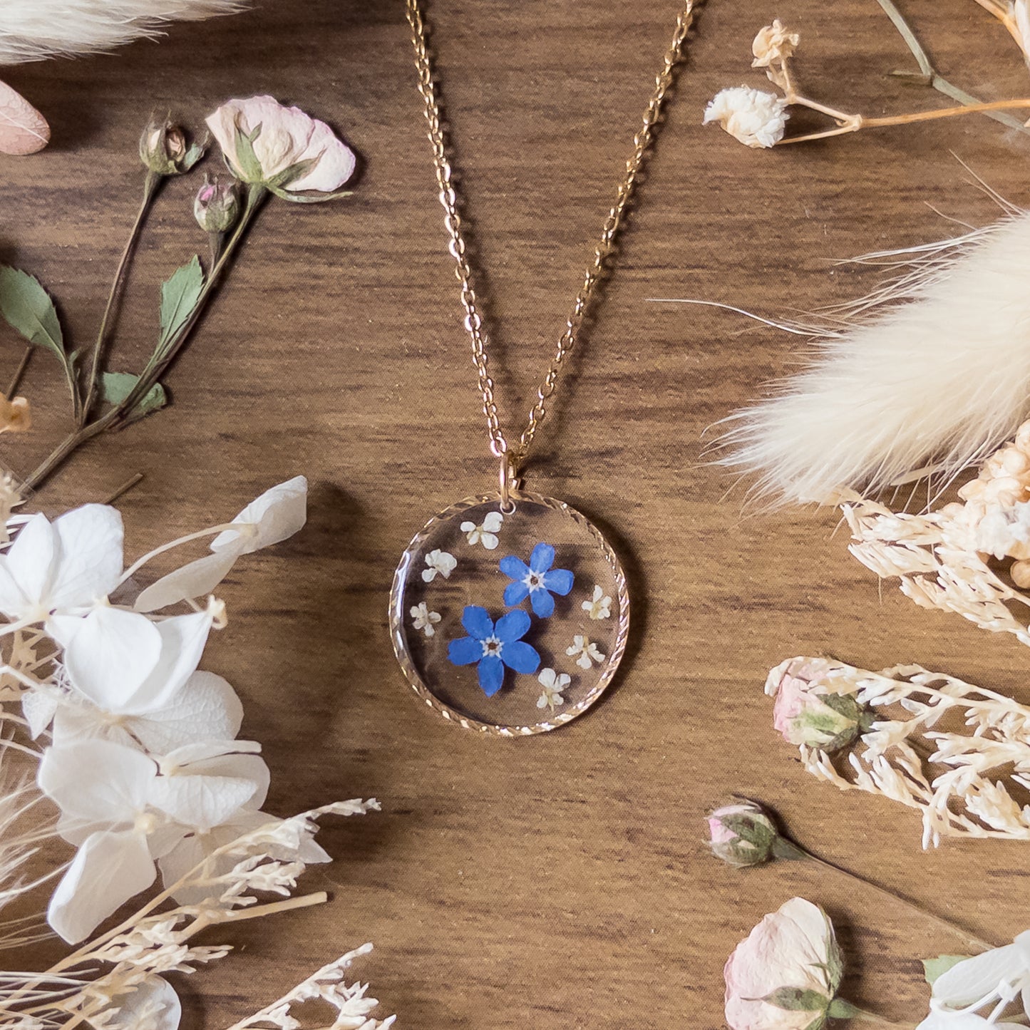 Gold Textured Forget-Me-Not Necklace
