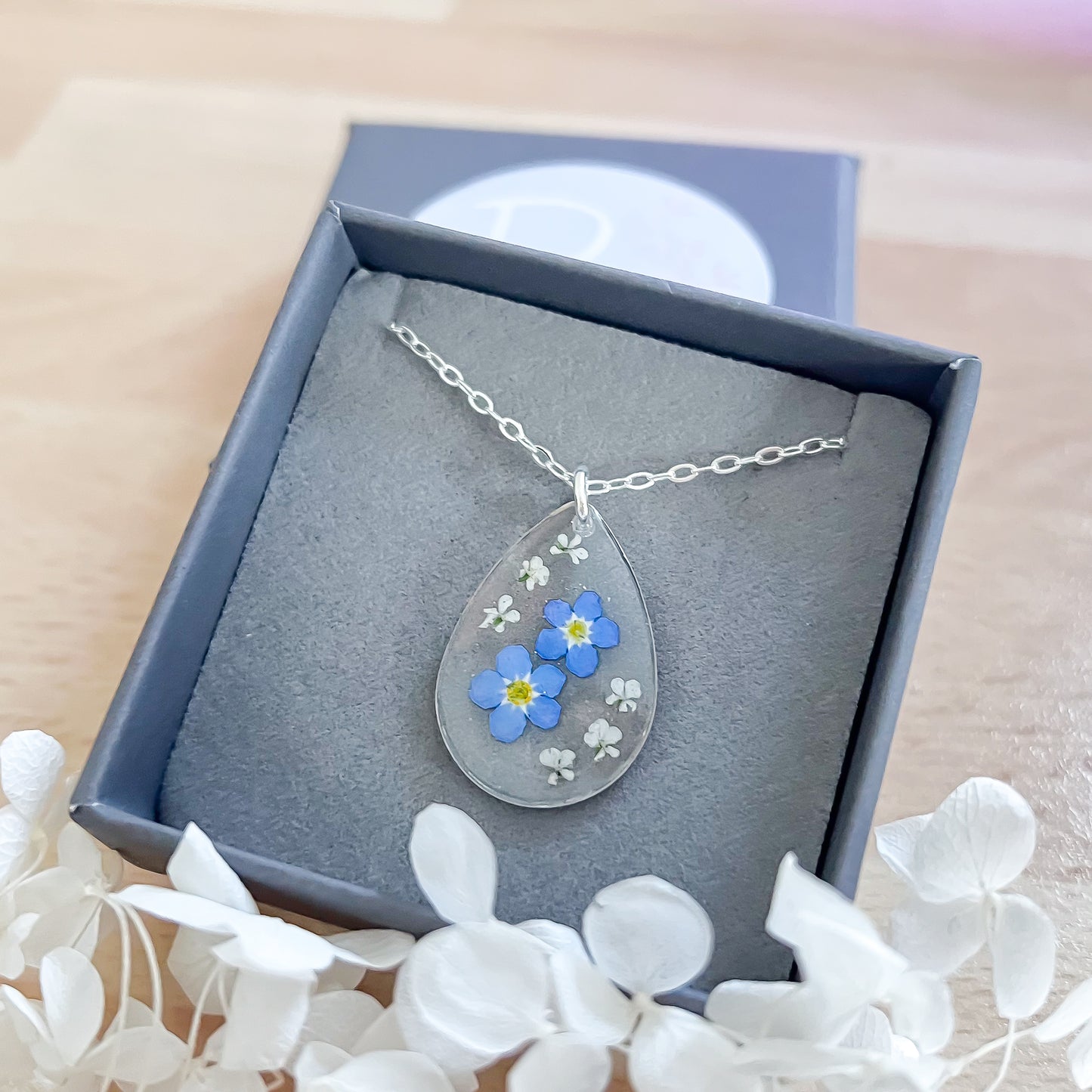Teardrop Forget Me Not Necklace