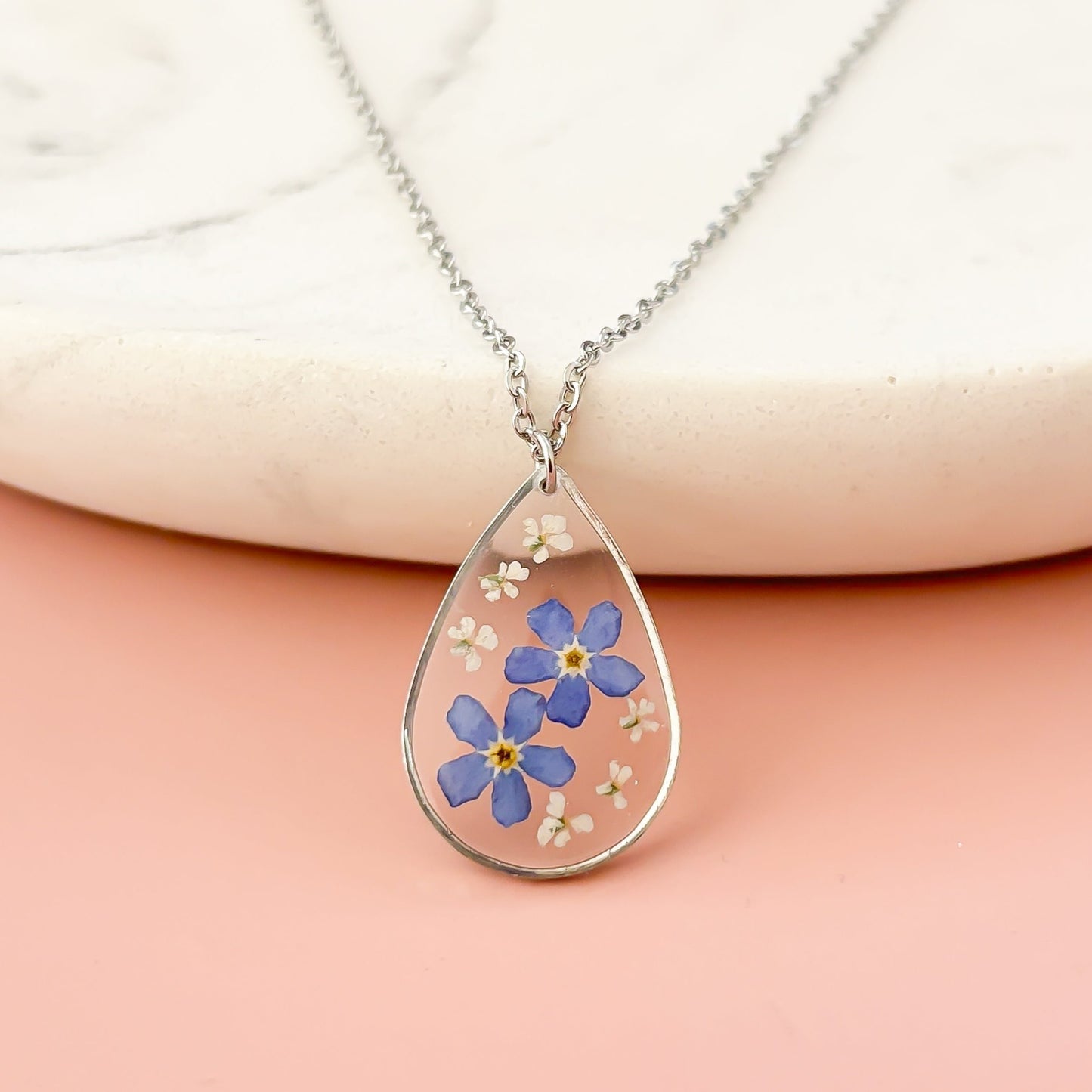 Teardrop Forget Me Not Necklace