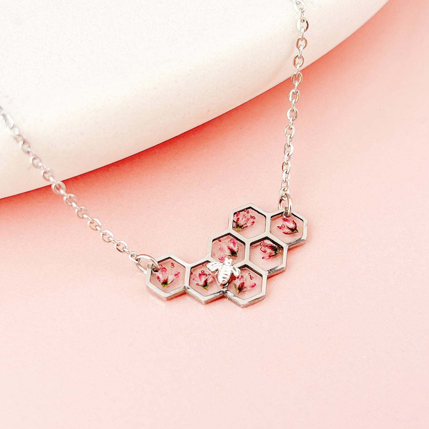 Purple Honeycomb and Bee Necklace