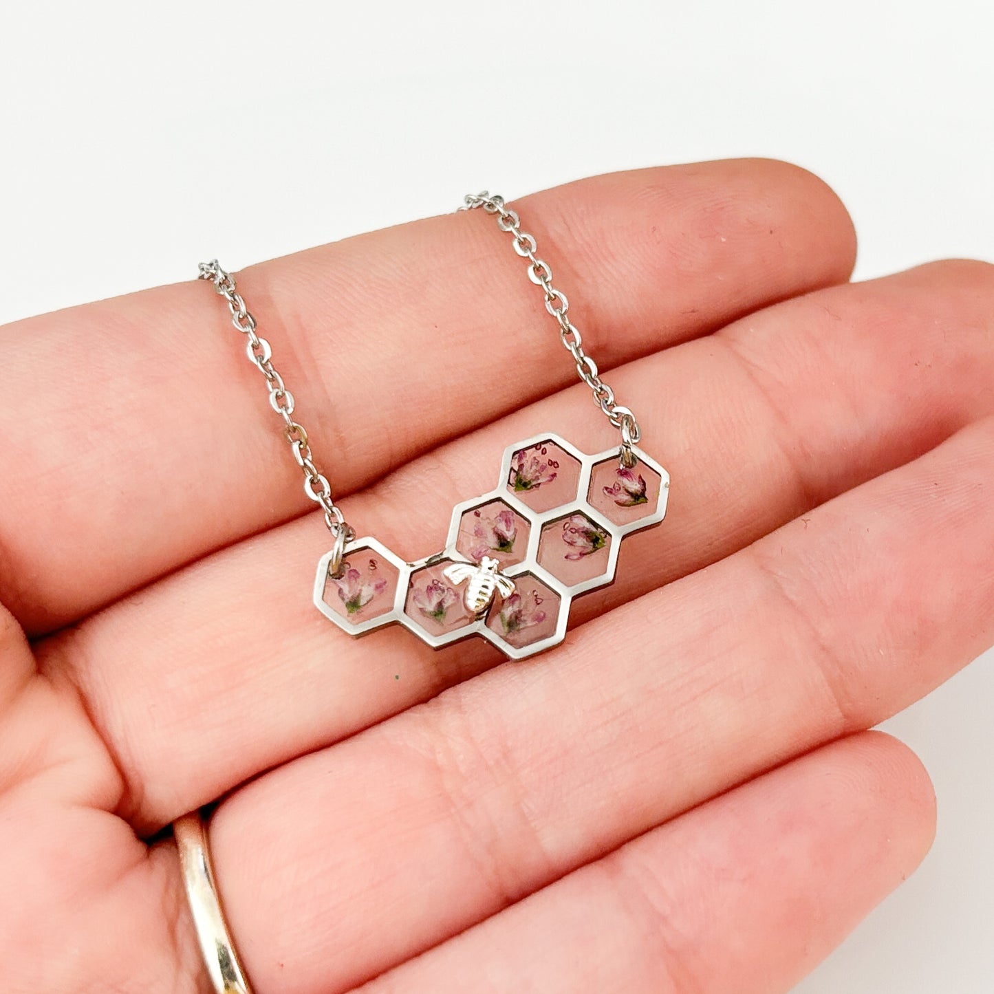 Purple Honeycomb and Bee Necklace