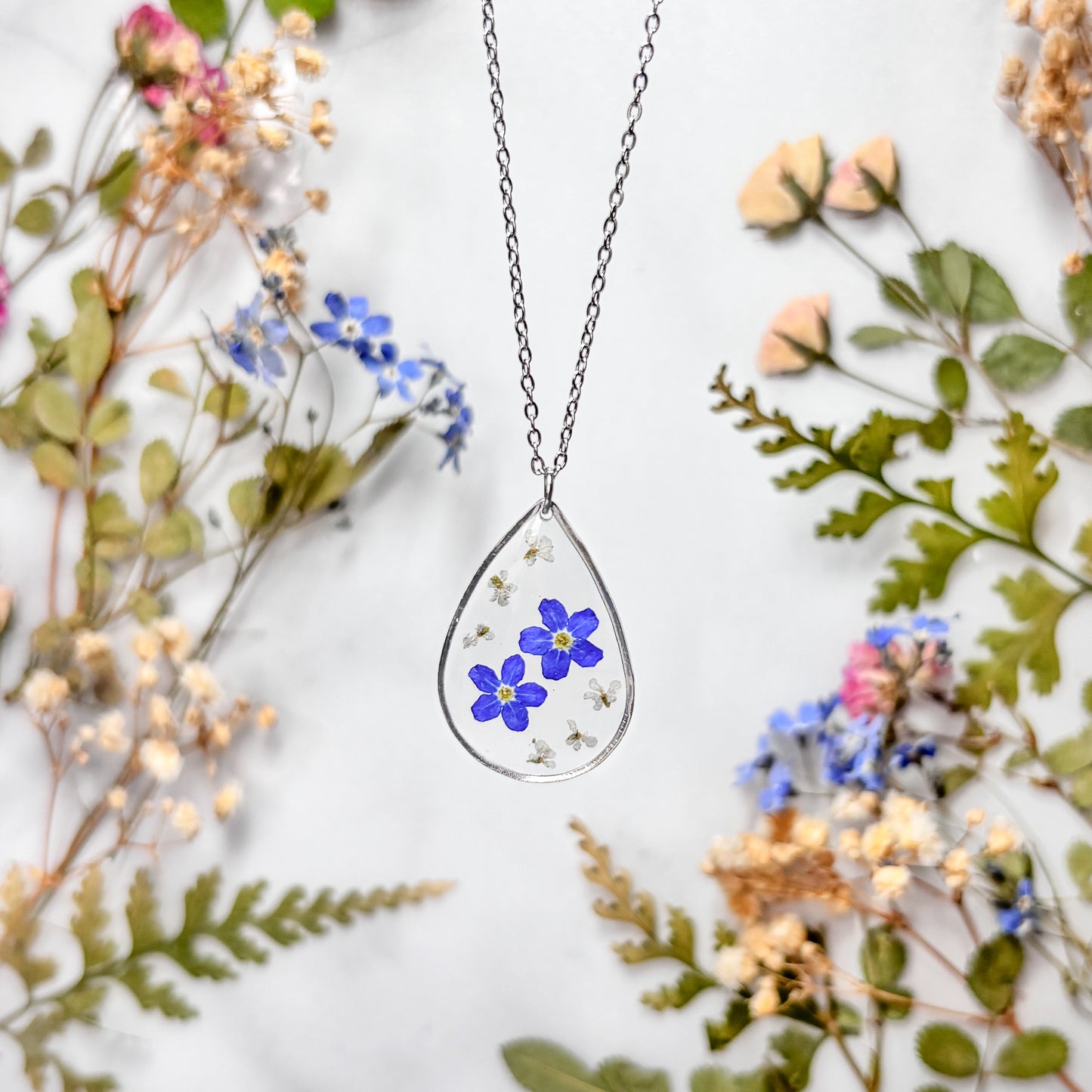 Teardrop Forget Me Not Necklace