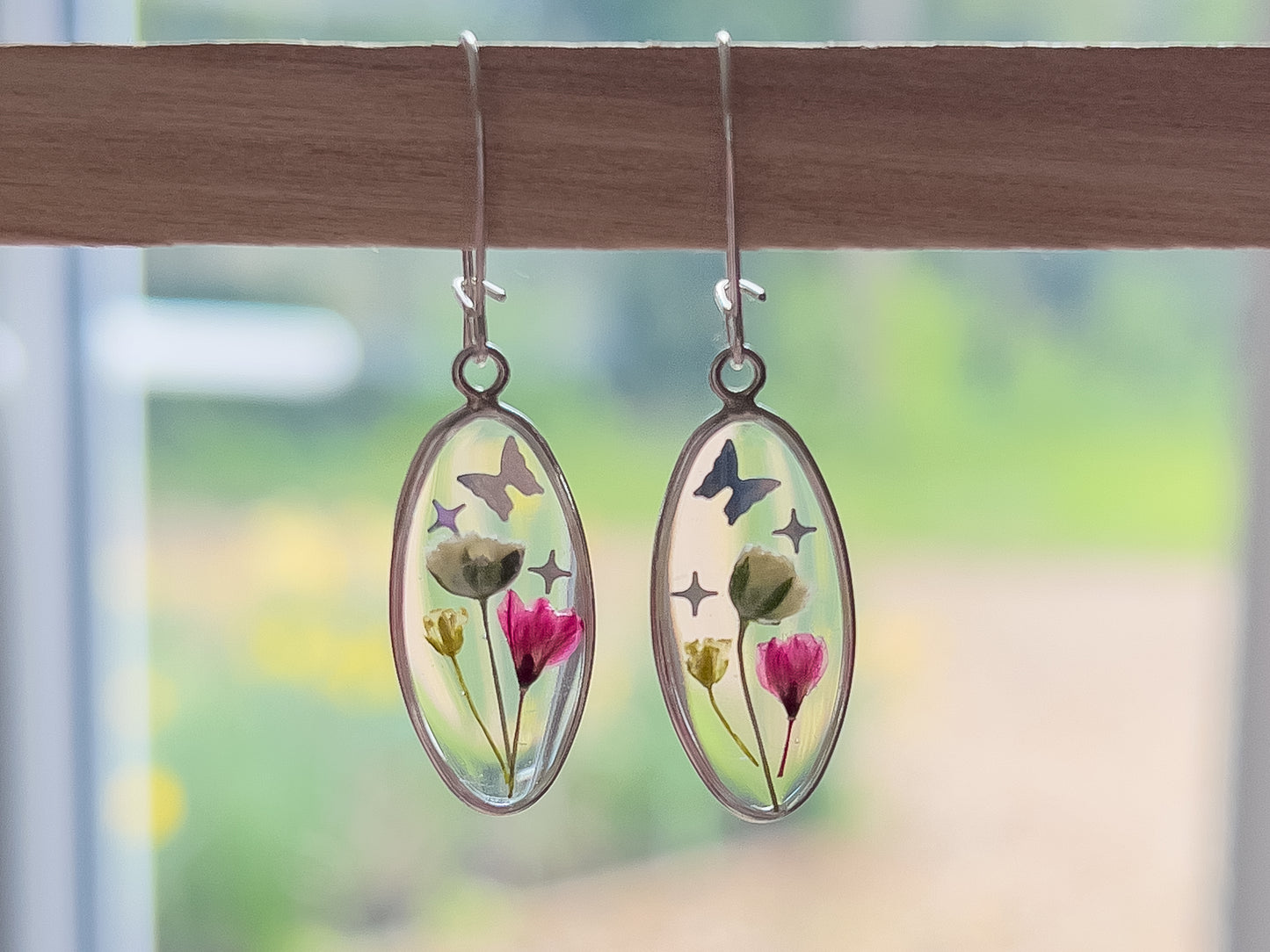 Floral Oval Dangle Earrings