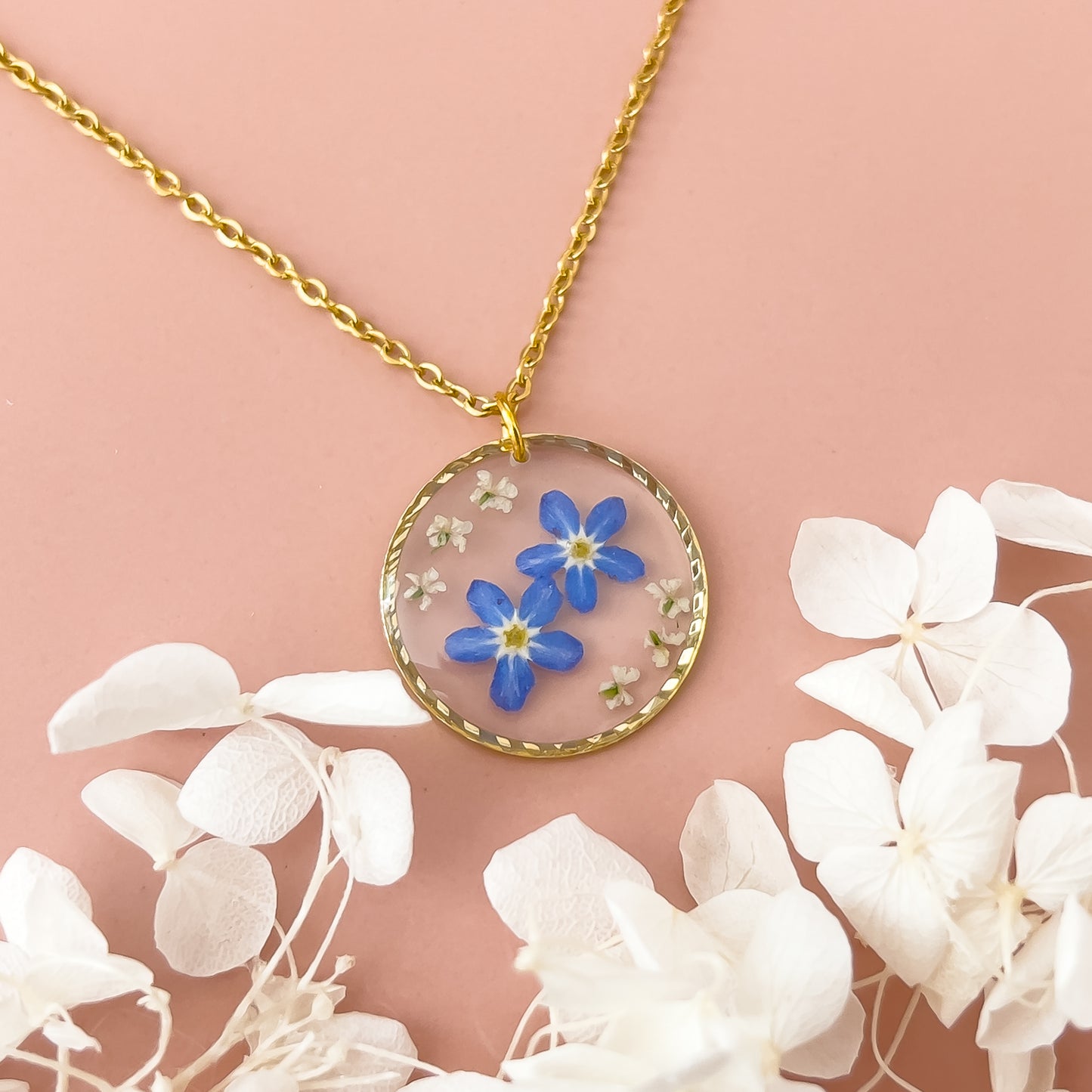 Gold Textured Forget-Me-Not Necklace