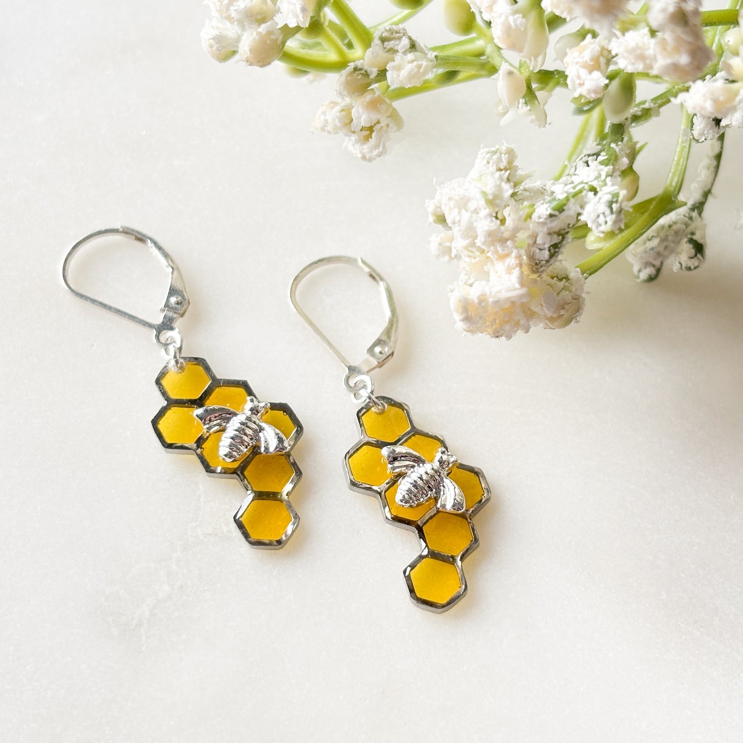 Honeycomb Bee Earrings