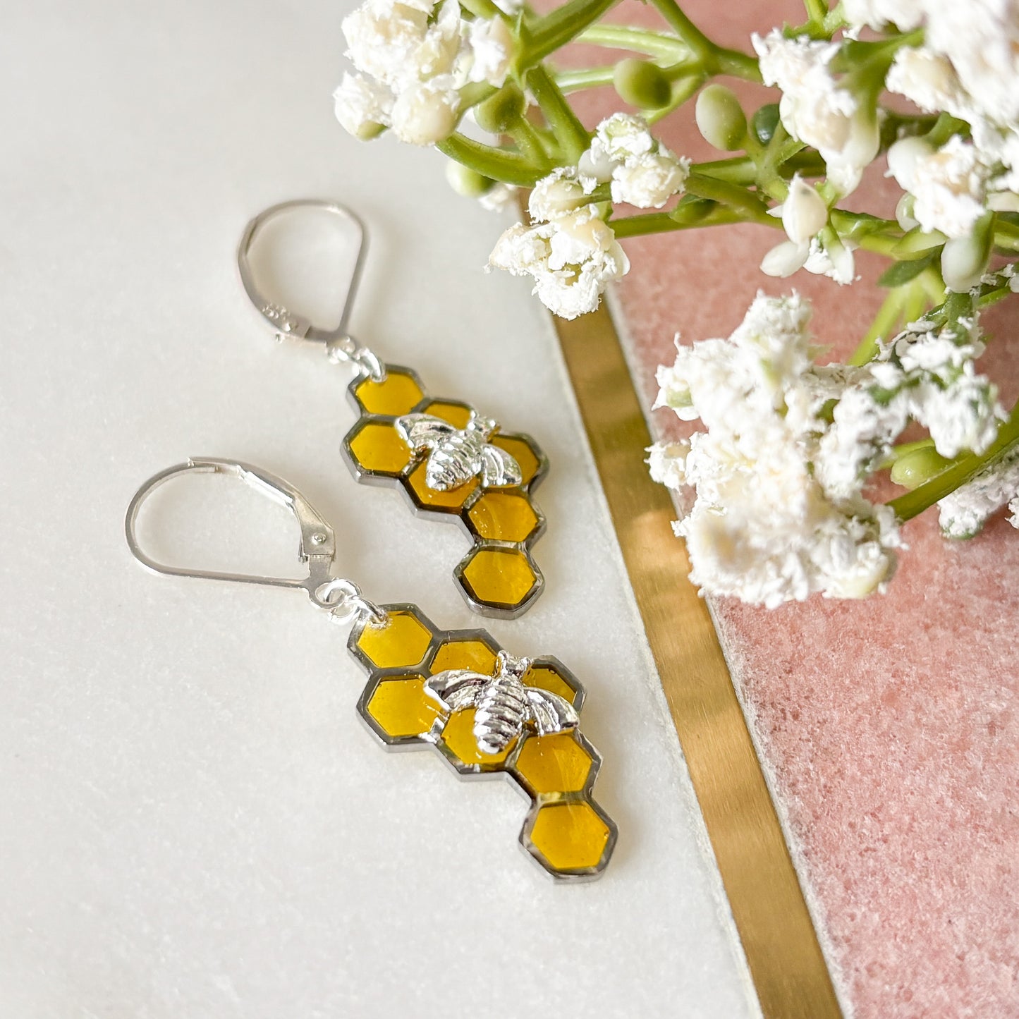 Honeycomb Bee Earrings