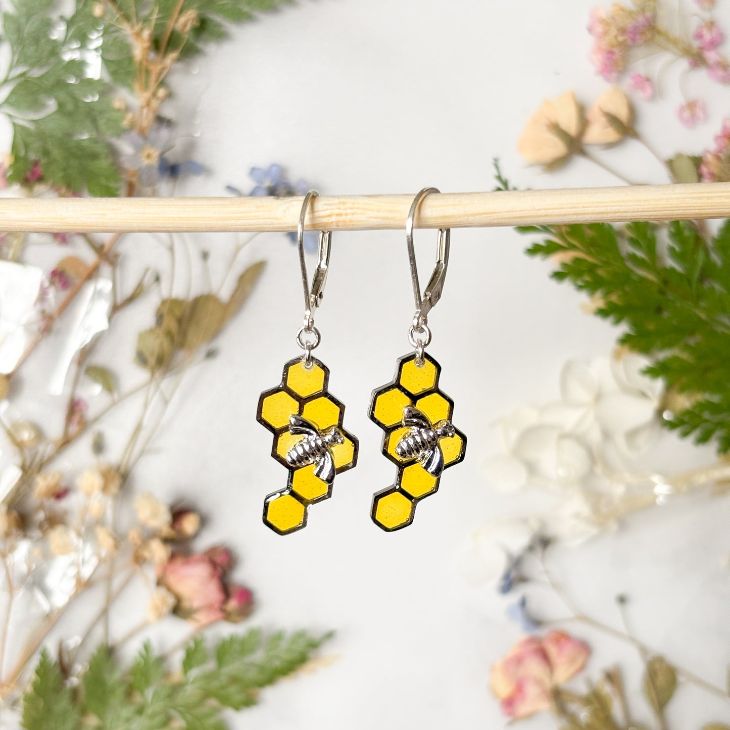 Honeycomb Bee Earrings