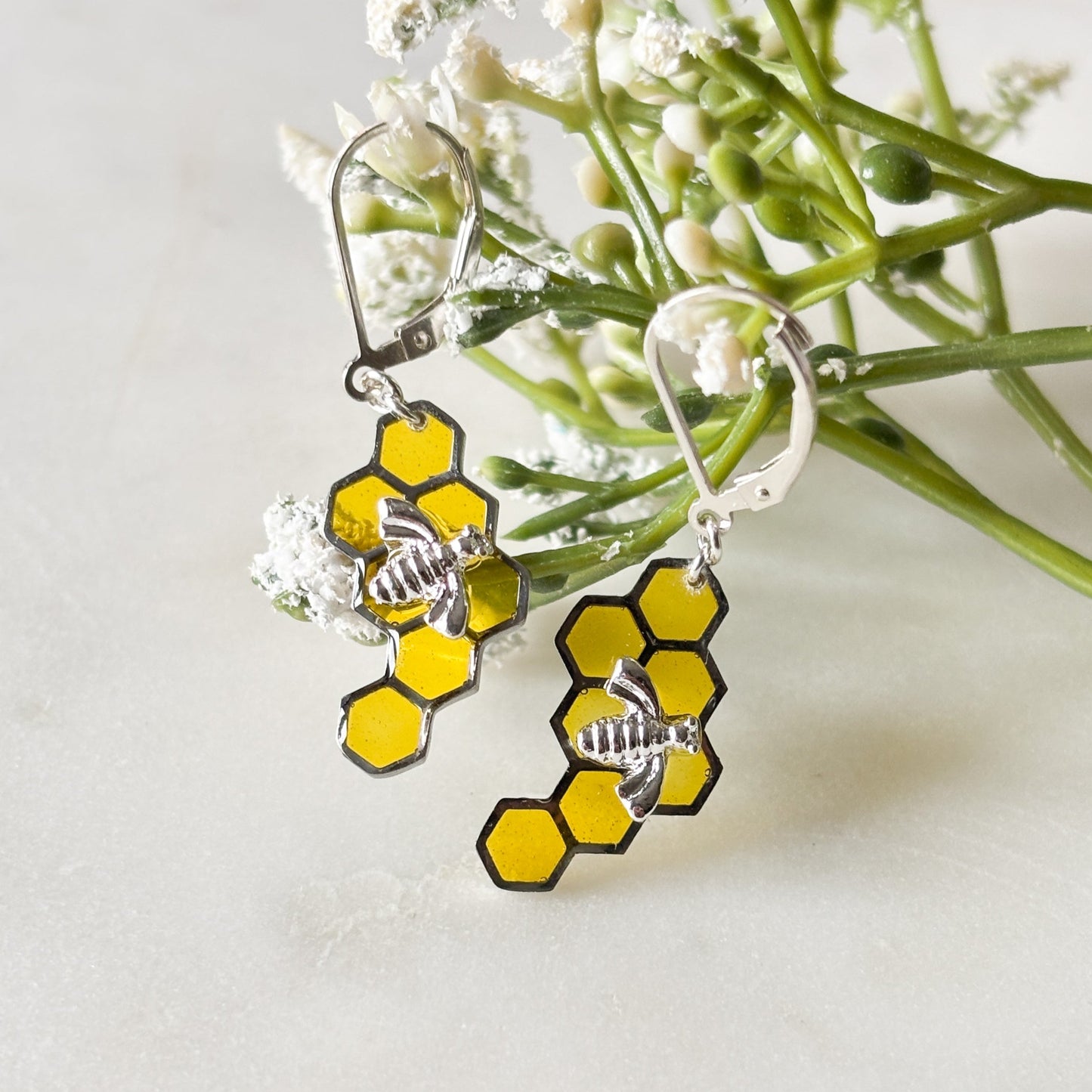 Honeycomb Bee Earrings