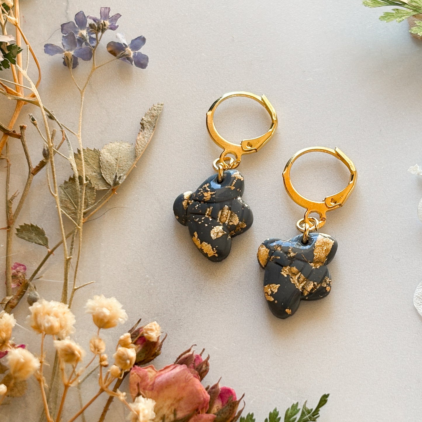 Grey and Gold Bee Earrings
