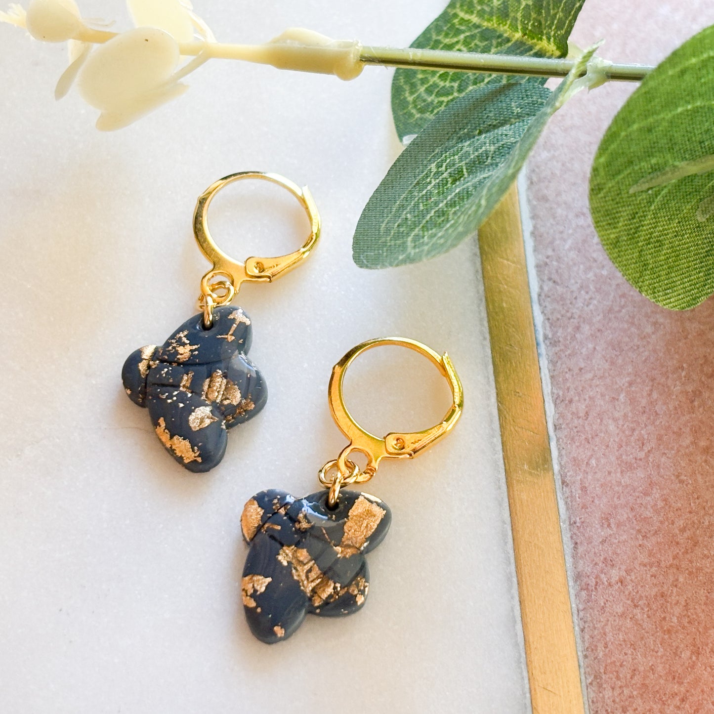 Grey and Gold Bee Earrings