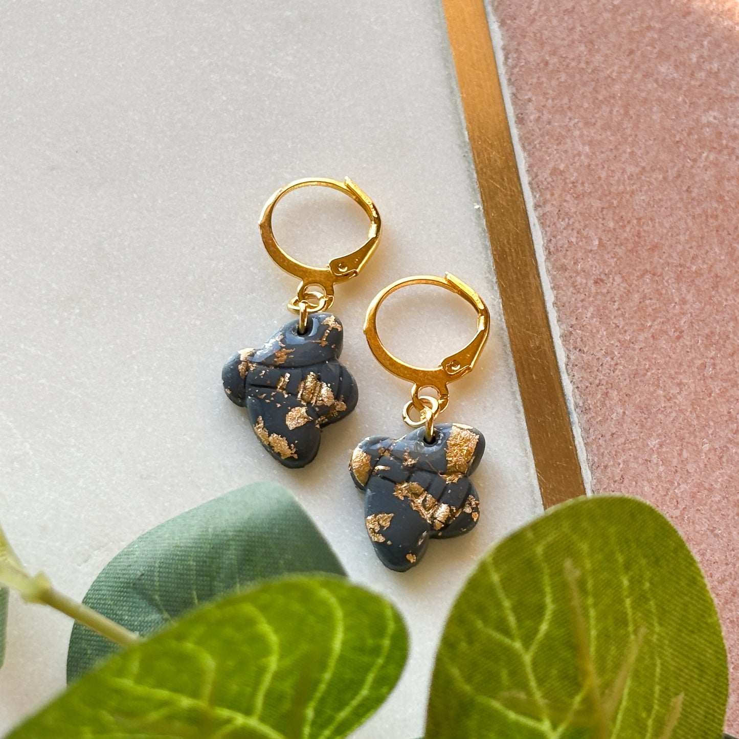 Grey and Gold Bee Earrings