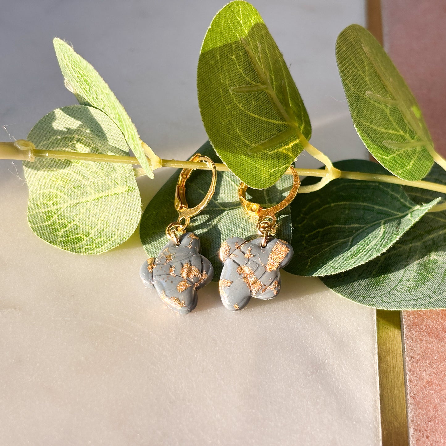 Grey and Gold Bee Earrings