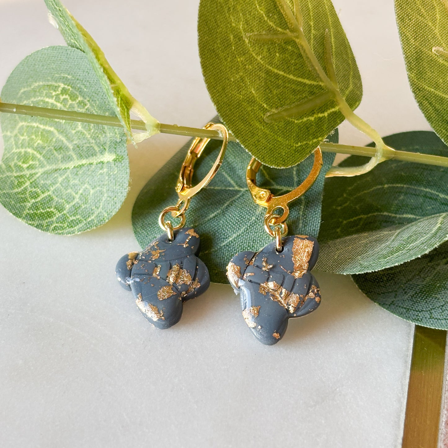 Grey and Gold Bee Earrings