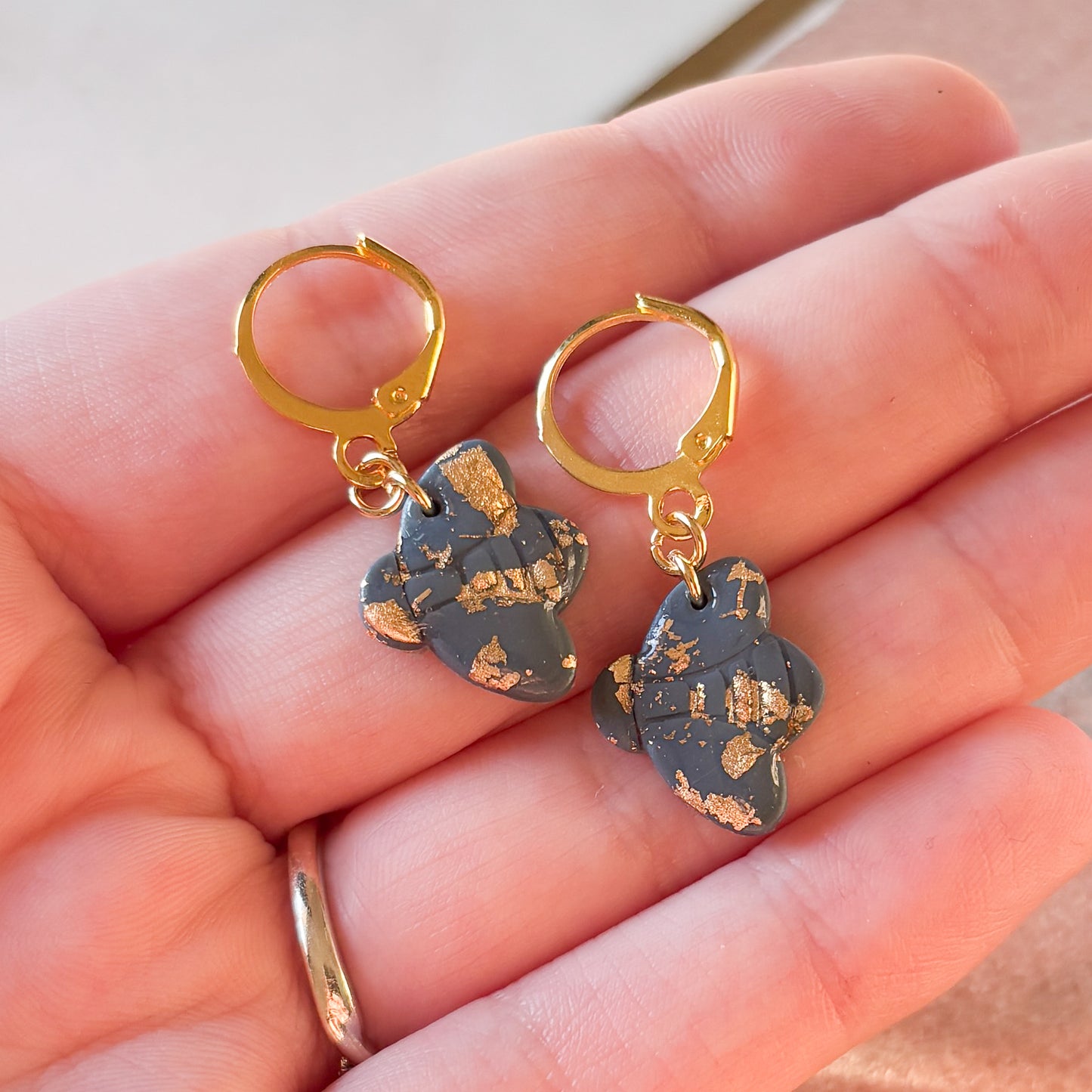 Grey and Gold Bee Earrings