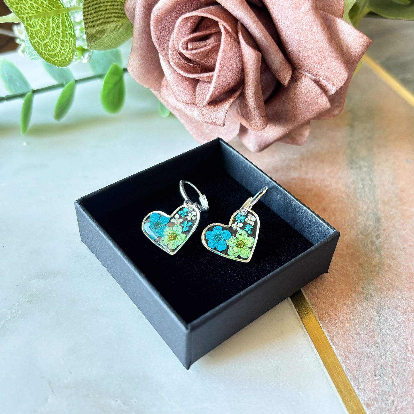 Turquoise Floral Gold Hearts