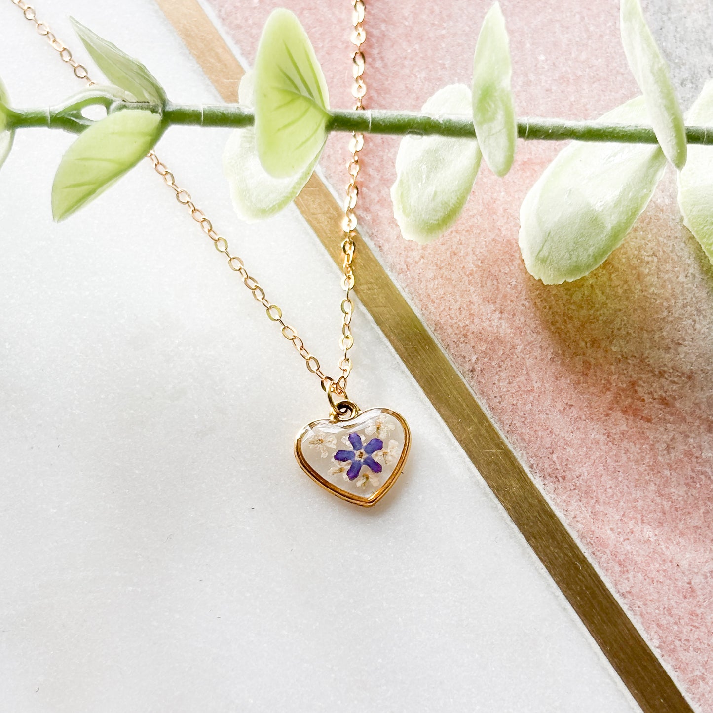 Gold Heart Forget Me Not Necklace