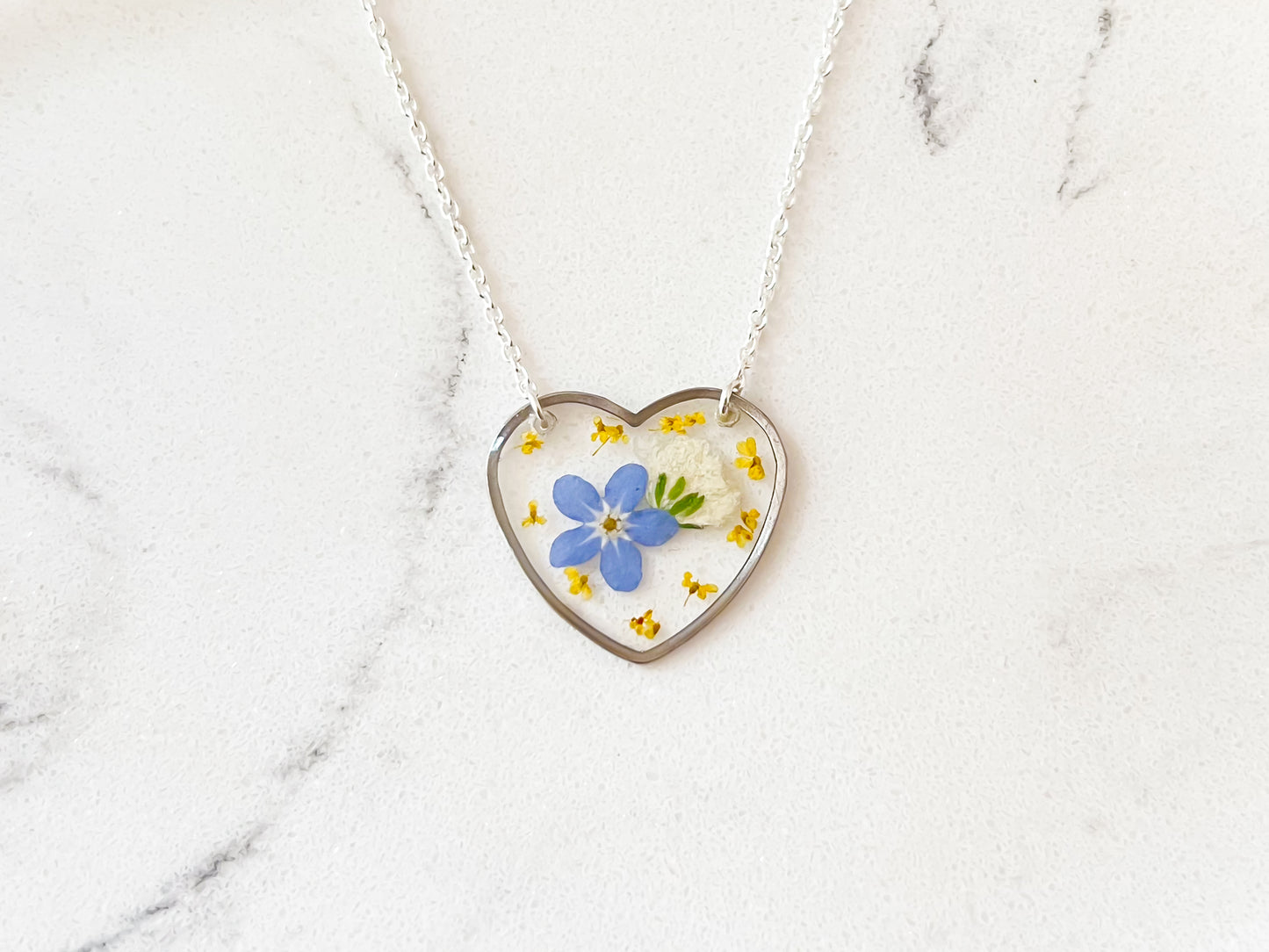Forget Me Not and Babys Breath Necklace
