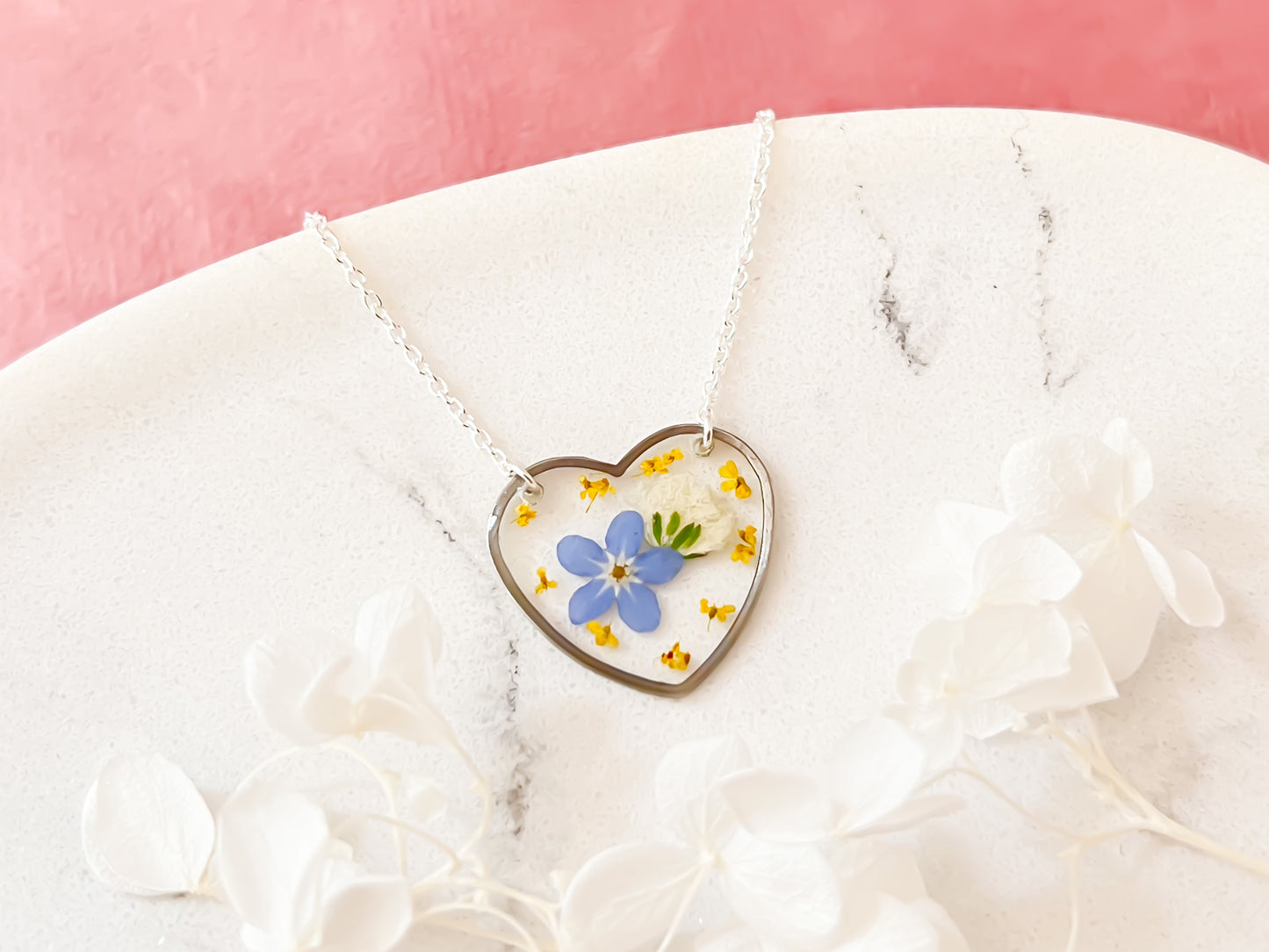 Forget Me Not and Babys Breath Necklace