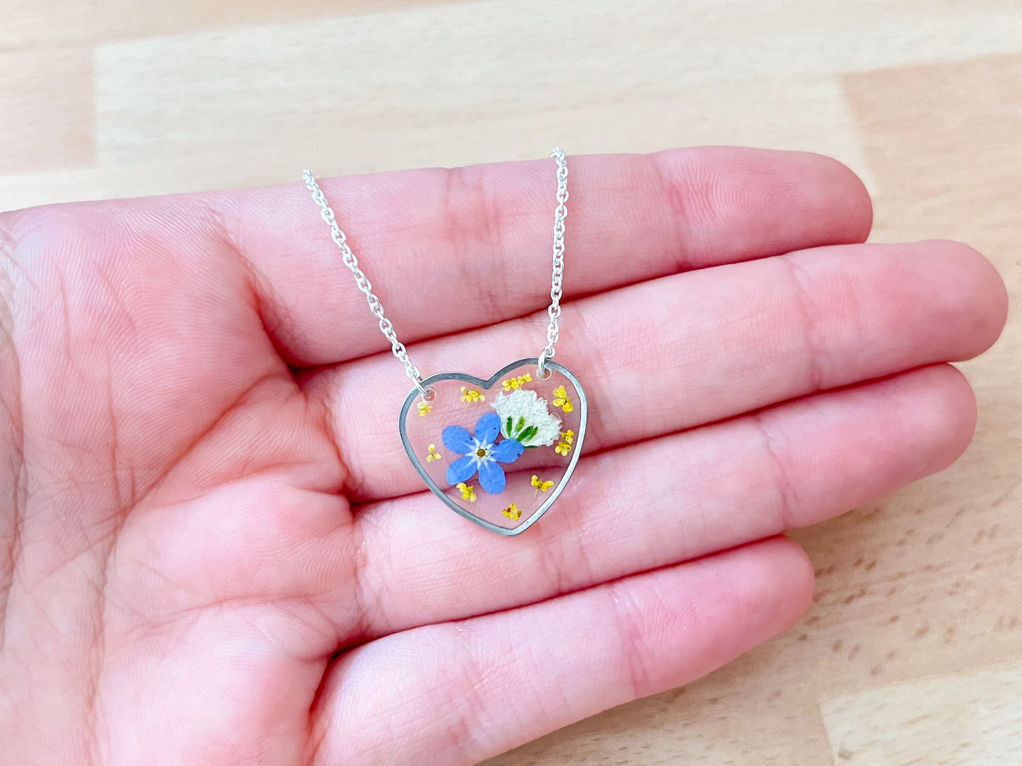 Forget Me Not and Babys Breath Necklace