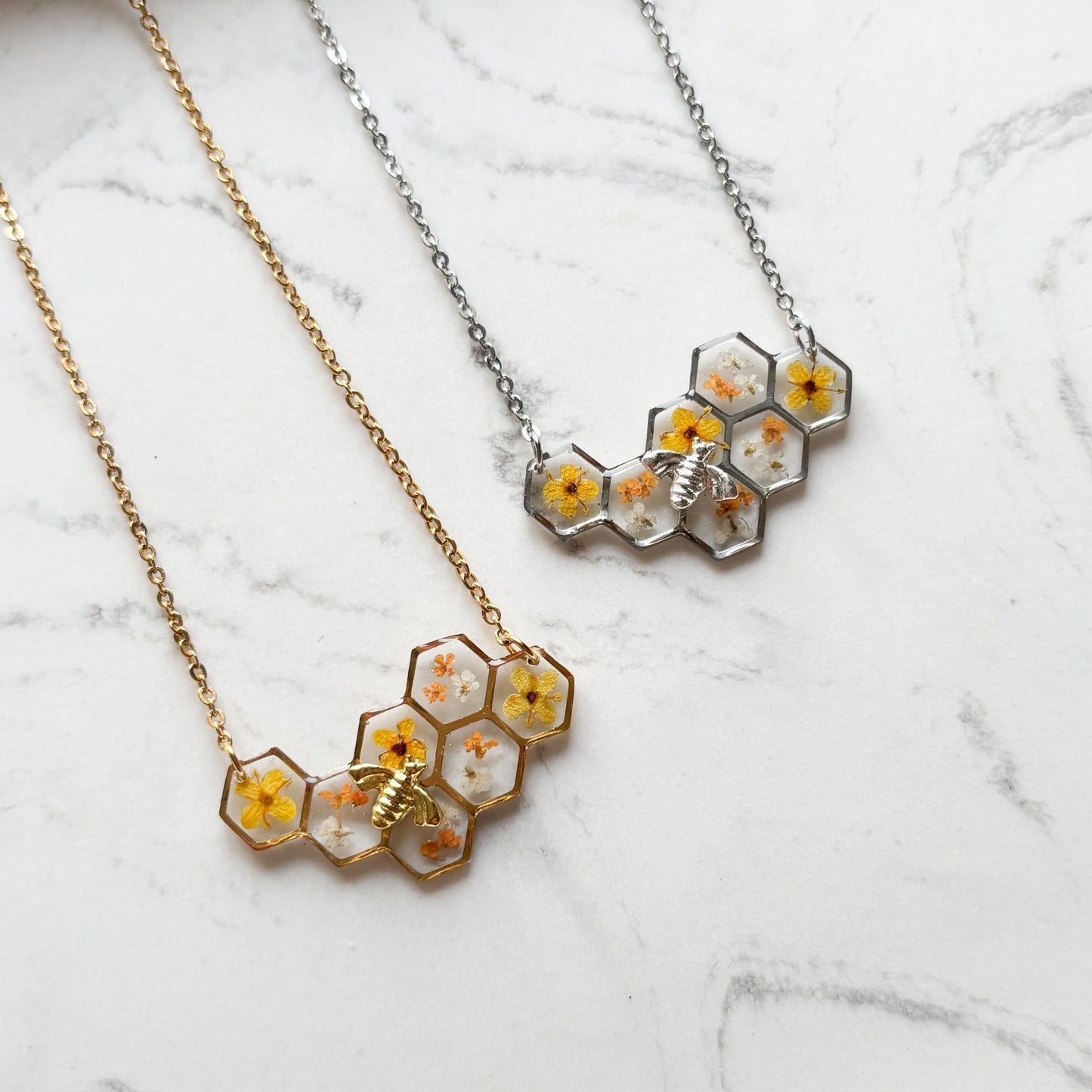 Gold Honeycomb and Bee Necklace