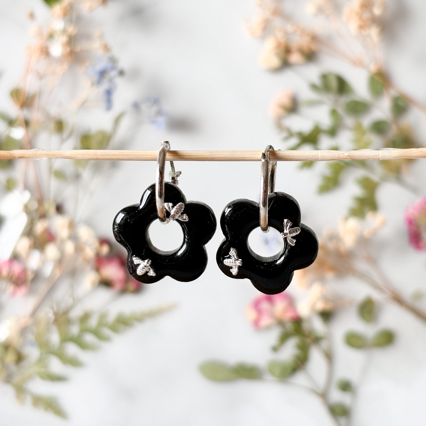 Black Bee Huggie Hoops