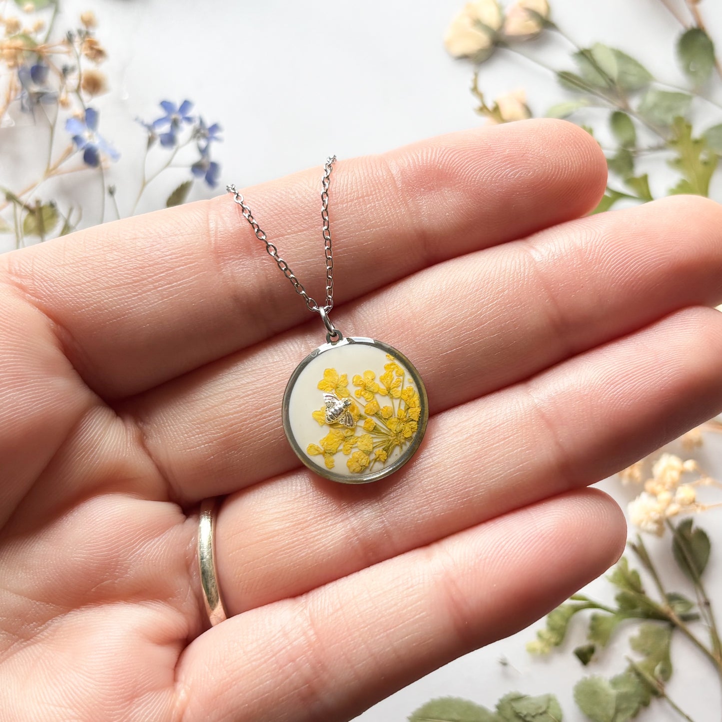 Yellow Flower Bee Necklace