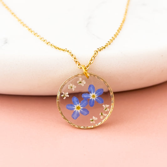 Gold Textured Forget-Me-Not Necklace