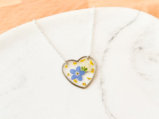 Forget Me Not and Babys Breath Necklace